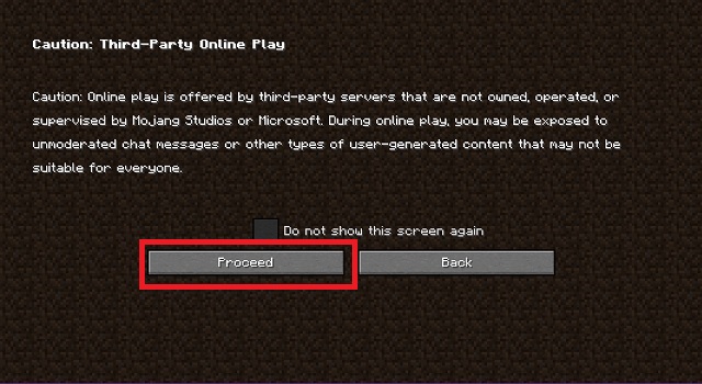 Advertencia del servidor Java de Minecraft