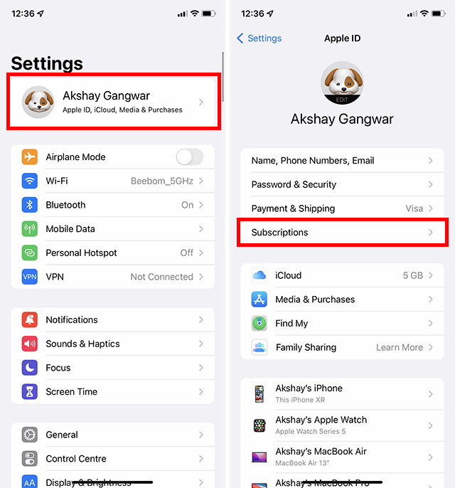 administrar suscripciones en la aplicación de configuración en iphone