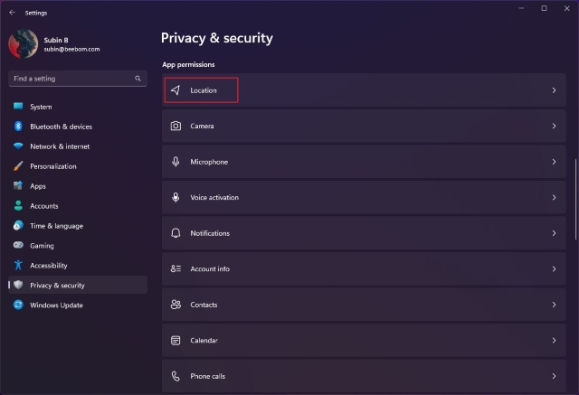 configuración de privacidad de ubicación para deshabilitar el seguimiento de ubicación en Windows 11