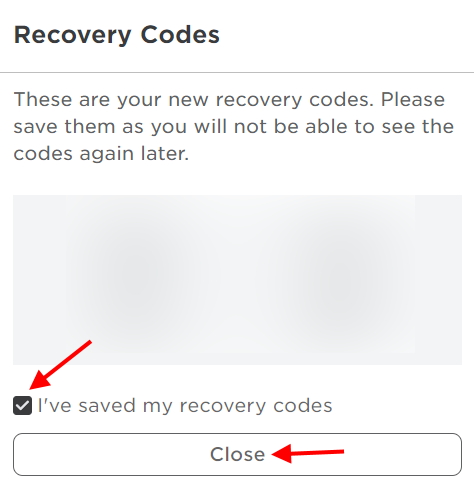guarde sus códigos de recuperación de Roblox