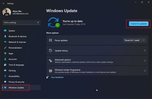 Actualice Windows 11 desde la configuración