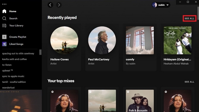 ver todos los spotify reproducidos recientemente