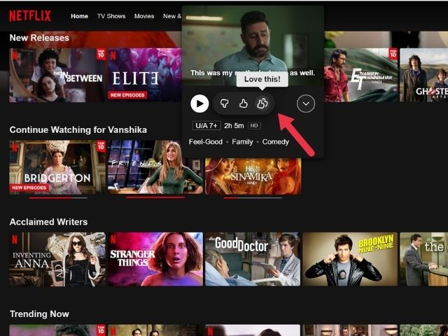 función de dos pulgares arriba de netflix