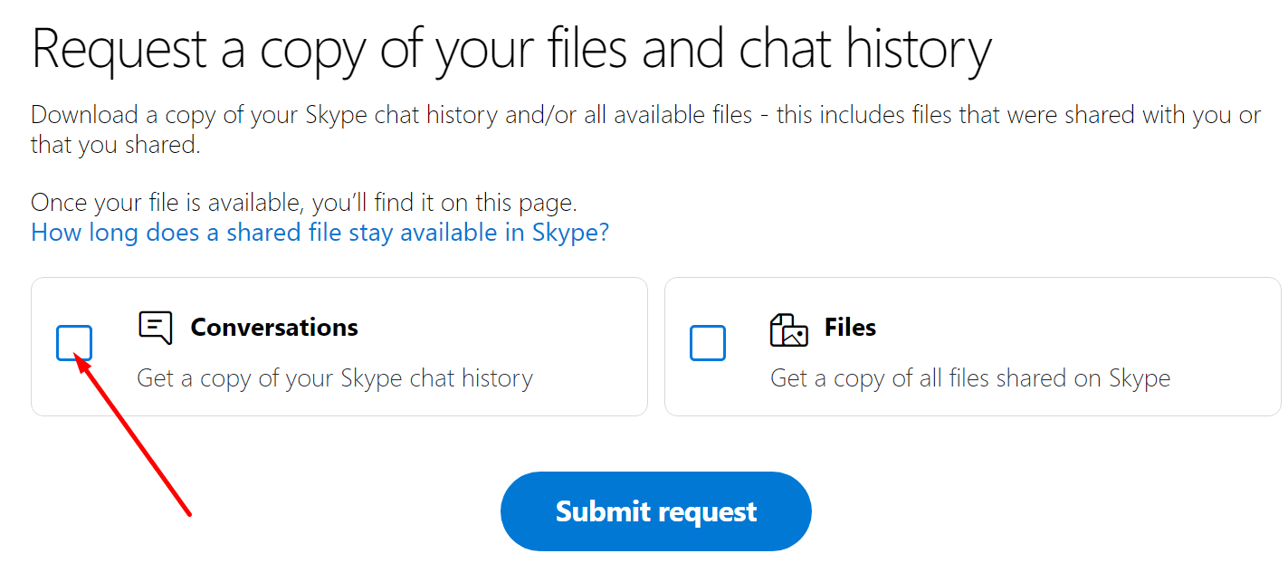 solicitar una copia del historial de conversaciones de Skype