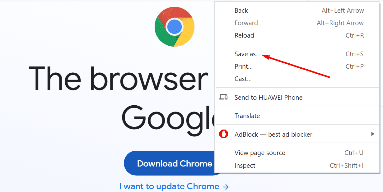 guardar como opción de Google Chrome