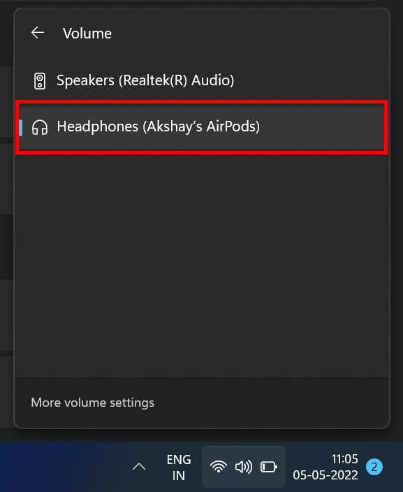 seleccione airpods como salida de audio en Windows 11