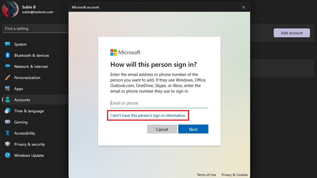 regístrese para obtener una cuenta de invitado sin una cuenta msft en Windows 11