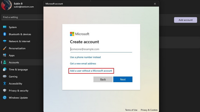 agregar un usuario sin cuenta de microsoft