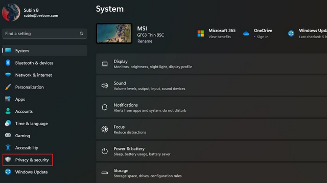 configuración de privacidad y seguridad de windows 11