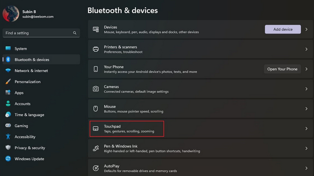 configuración del panel táctil en Windows 11